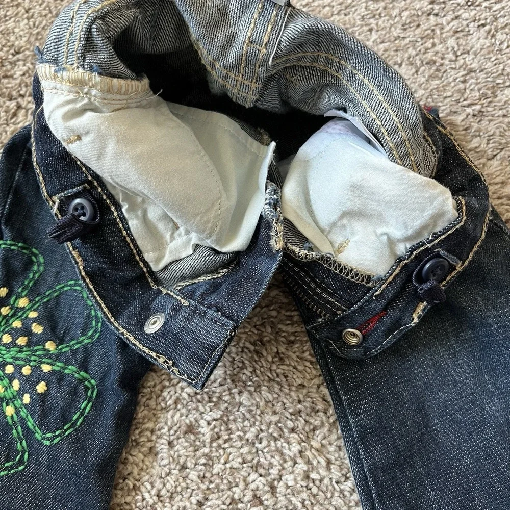 Gap Denim Jeans Girls 2T Flower Embroidered Adjustable Waist‎
